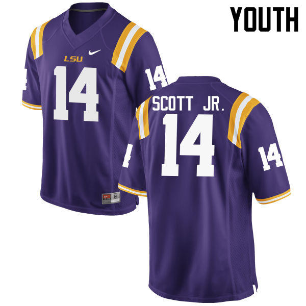 Youth LSU Tigers #14 Lindsey Scott Jr. College Football Jerseys Game-Purple